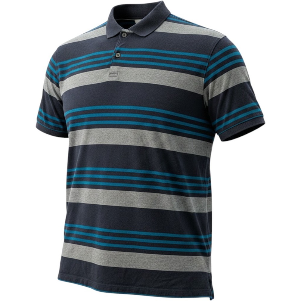 Calvin Klein Mens Polo Shirt Large Navy Blue Grey Teal Striped Short Sleeve L